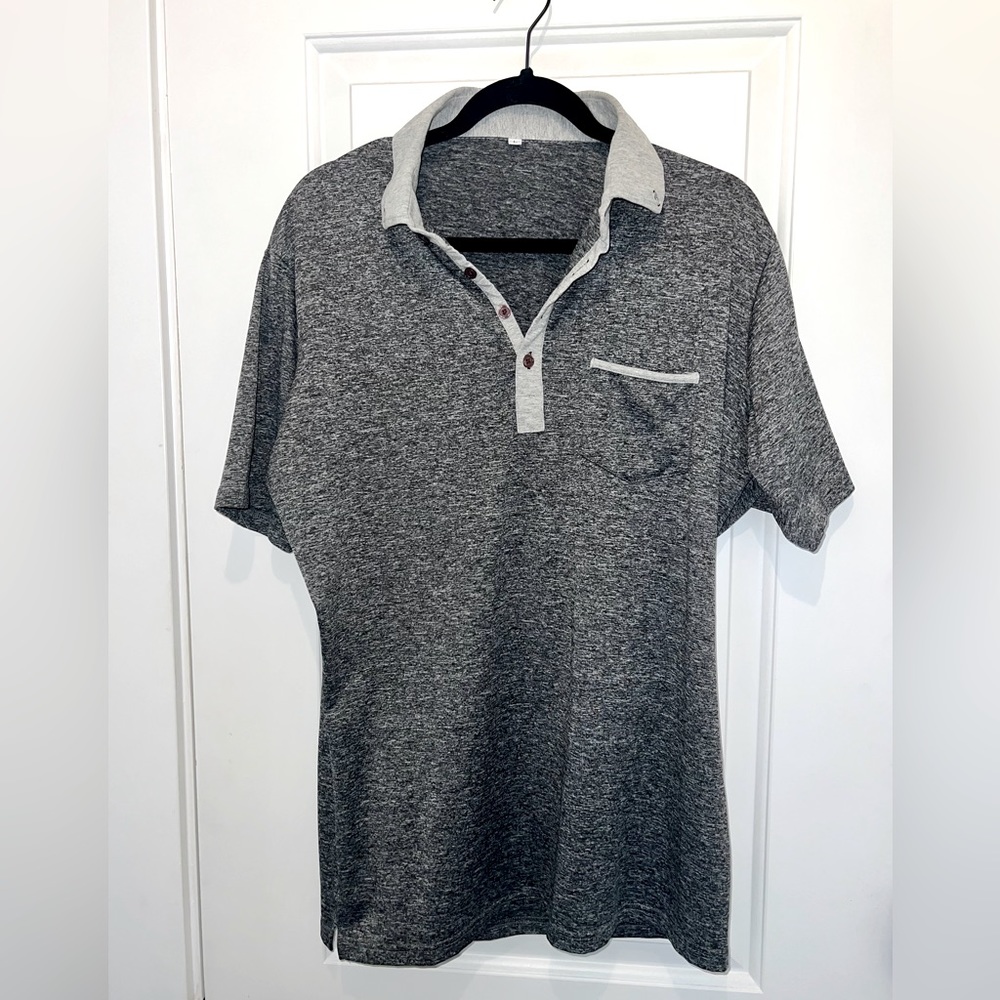 State and Liberty gray heathered polo